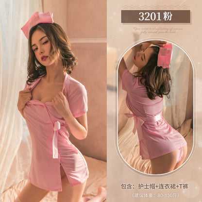 温柔护士套装 3pack Button Front Pink Nurse Costume Dress With Headband