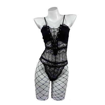 蕾丝绑带聚拢连体衣 Unlined Lace Bodysuit